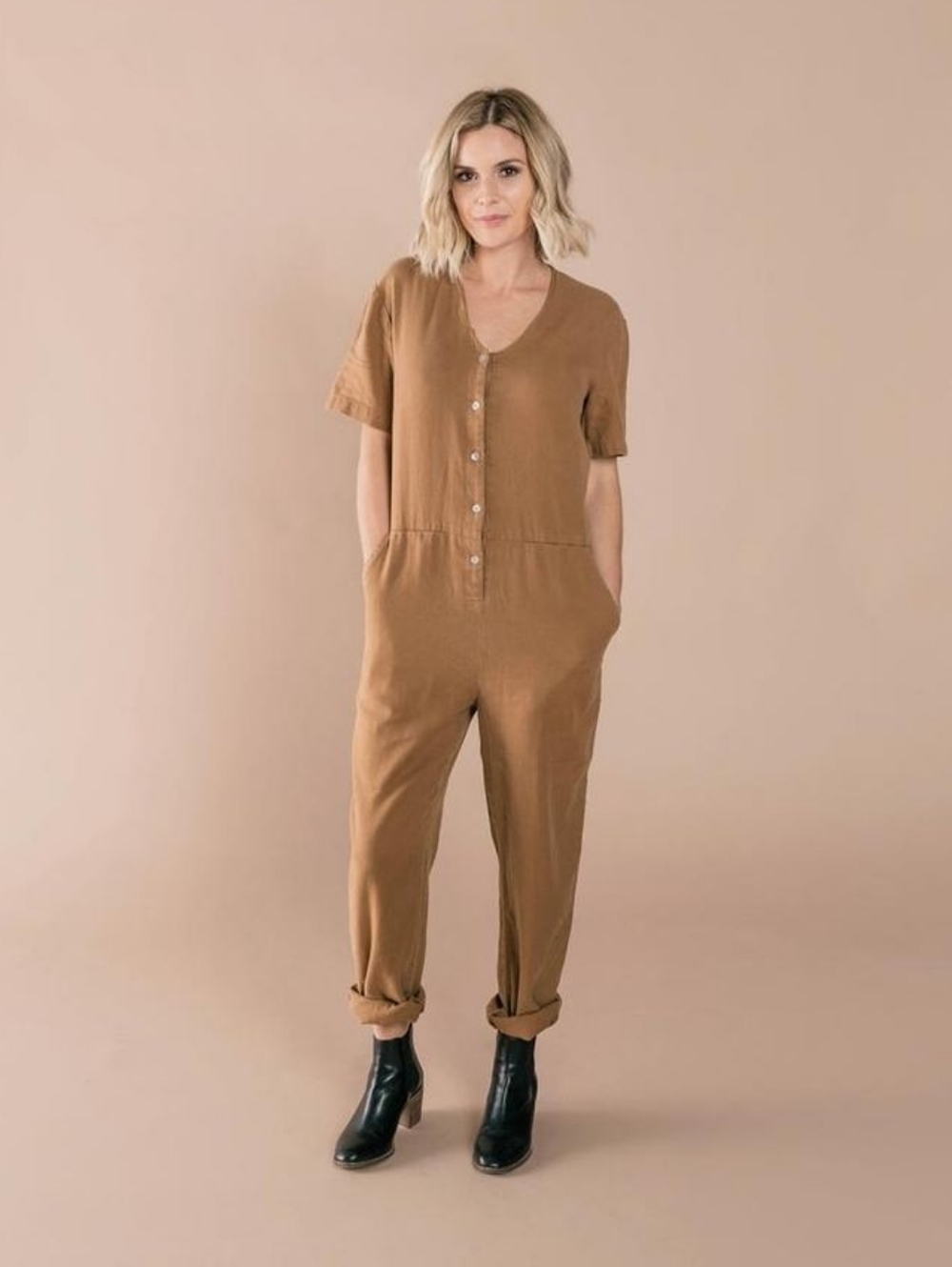 Rylee + Cru Short-Sleeve Jumpsuit
